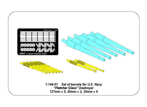 ABR-1:144-–-01  Дополнения для  Set of barrels for US Fletcher Clas Destroyer для  1/144