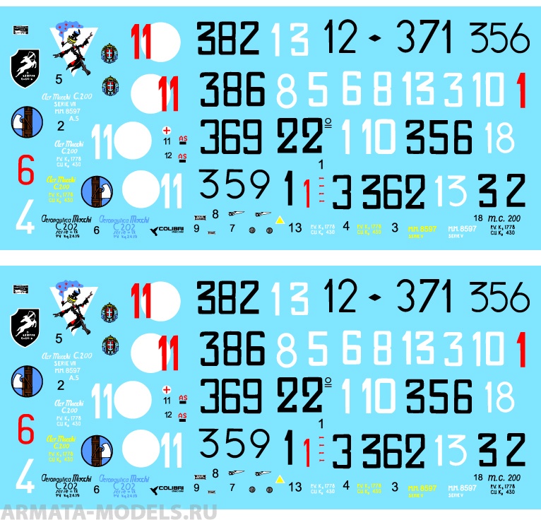 48007CD Декаль ltalian fighters in the sky of the USSR (MC. 200/ MC. 202)  1/48