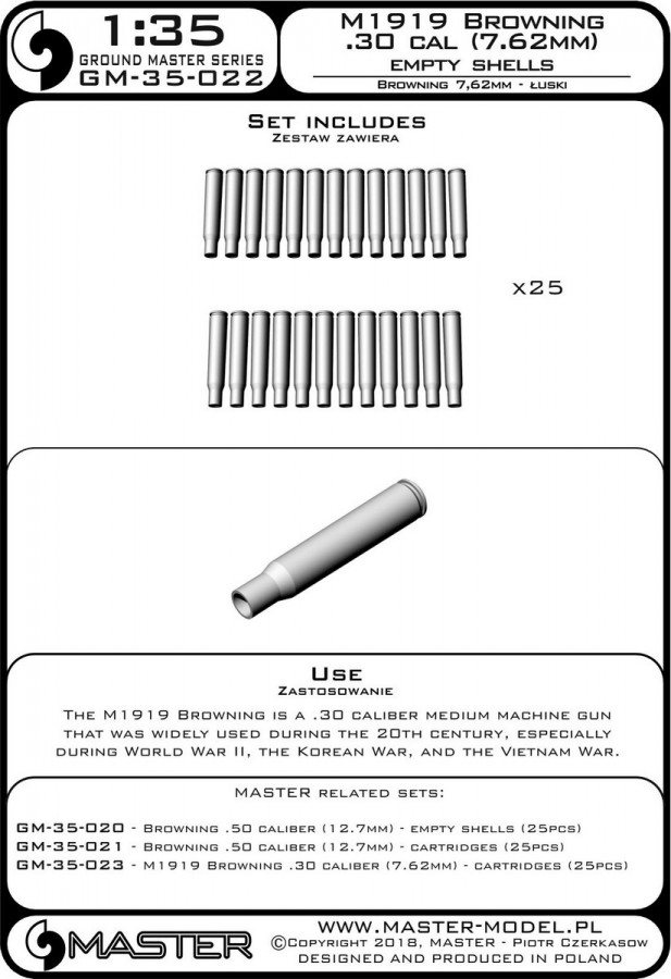 GM-35-022 M1919 Browning .30 калибра (7,62мм) - гильзы пустые (25шт)