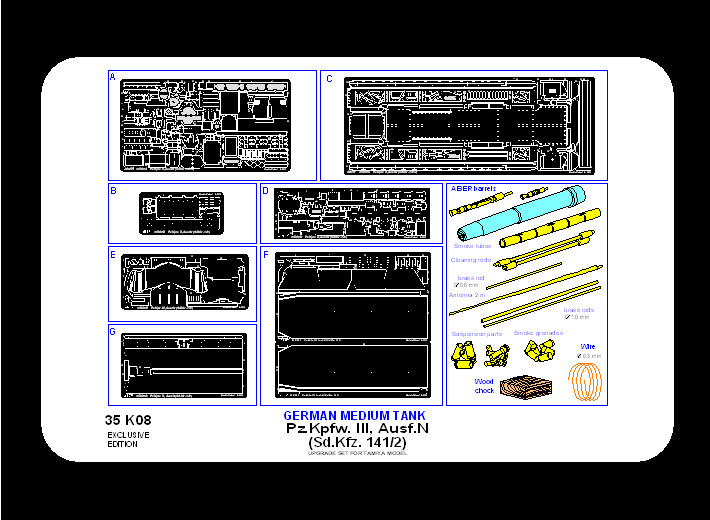 ABR-35-K08  Дополнения для  Pz.Kpfw.III, Ausf.N (Sd.Kfz.141) для Tamiya 1/35