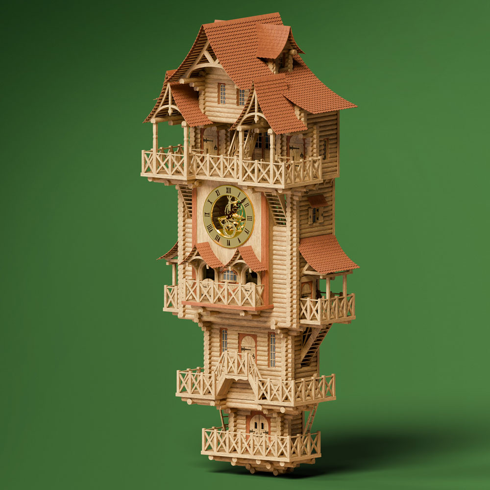7007 часы деревянные "Башня Времени" сборная модель СВ Модель
