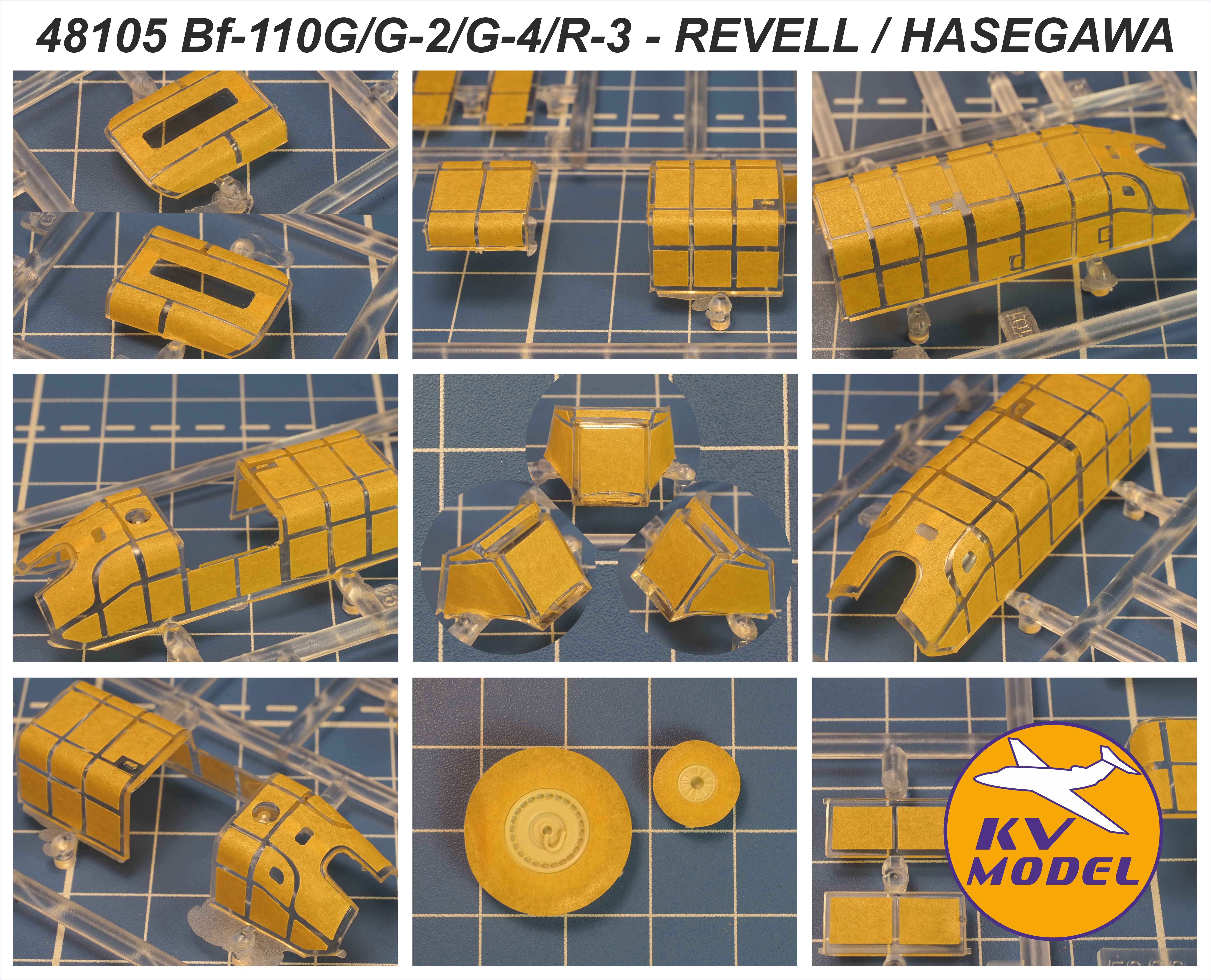 48105KV Окрасочная маска Bf-110G/G-2/G-4/R-3 (REVELL #04508, #04530, #04857, #85-4164, #85-5839 / HASEGAWA #86141, #86149, #86153, #HM141 / Pro Modeler #85-5933) + маски на диски и колеса
