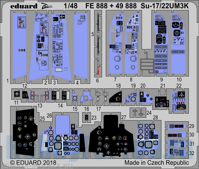 49888 Фототравление для Су-17/22 UM3K  interior for KITTY HAWK  kit (Eduard) 