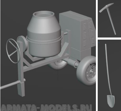 НЕ-43025 Бетономешалка с киркой и лопатой Hobby Expert