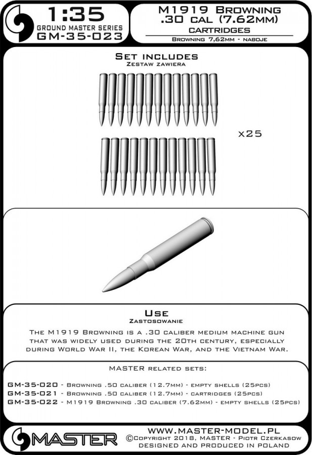 GM-35-023 M1919 Browning .30 калибра (7,62мм) - патроны (25шт)