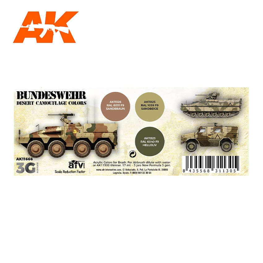 AK11666 Набор красок BUNDESWEHR DESERT COLORS 3G