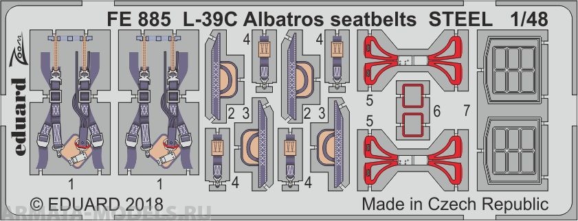 FE885 Фототравление для  L-39C Albatros seatbelts STEEL для модели Trumpeter (Eduard)