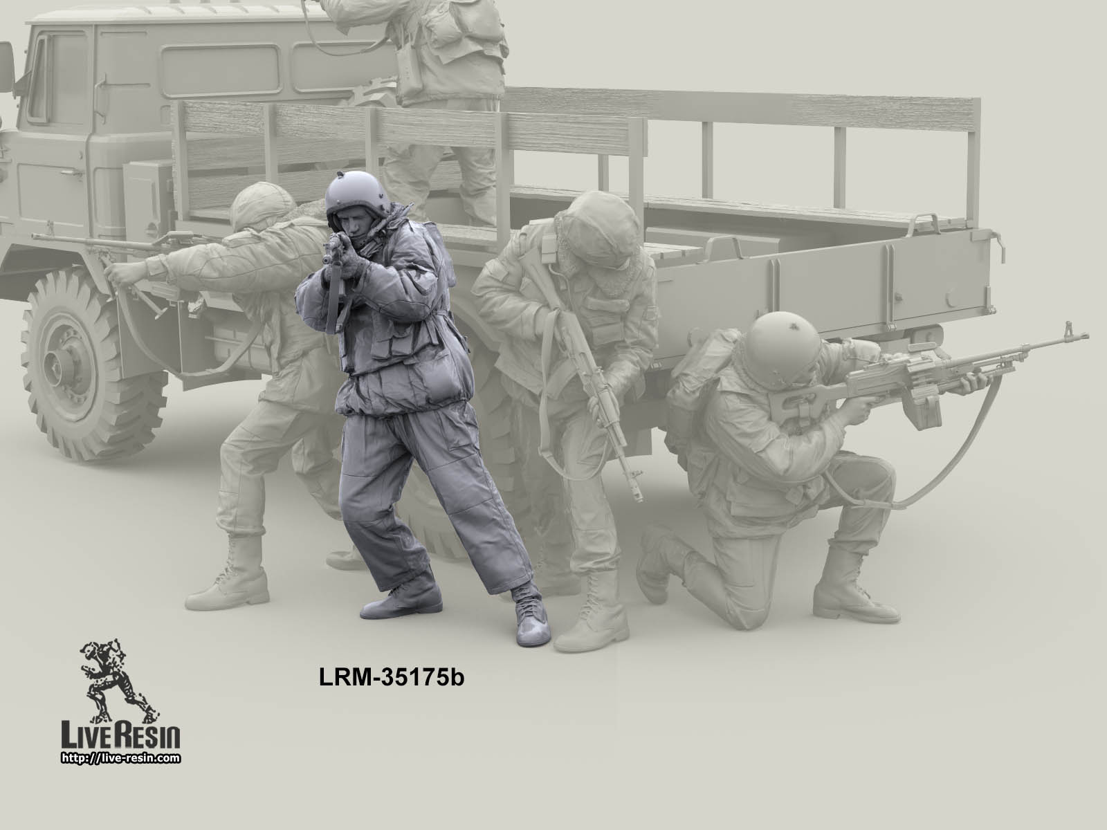 LRM35175 Военнослужащий ВВ, ведет огонь из АК-74 с рук, версия в шлеме ССШ-94 Live Resin