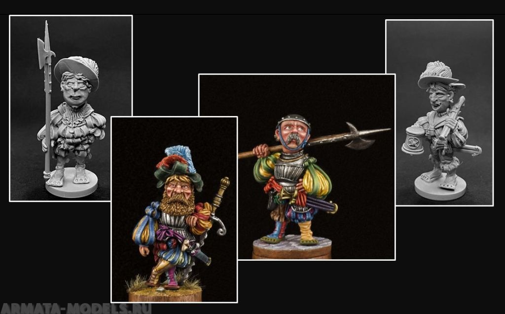 CHM-50.05. Ландцкнехты, набор №1. В комплекте 4 фигуры. Материал - смола. Chronos Miniatures