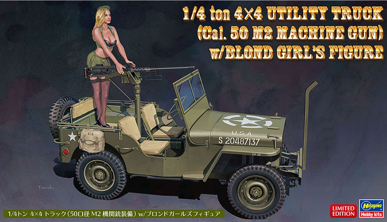 52283-Армейский автомобиль 1/4 ton 4x4 UTILITY TRUCK с фигуркой девушки-блондинки Hasegawa
