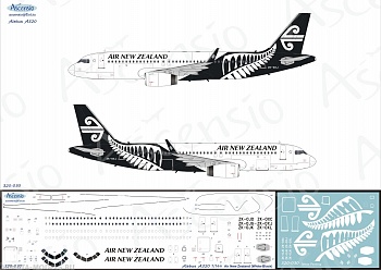 320-030 Декаль для самолета Airbus A320 Air New Zealand (Black Scheme) 1/144