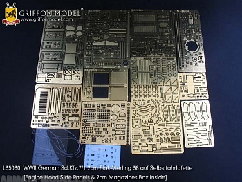 L35030GR WW II German Sd.Kfz.7/1 2cm Flak-Vierling38 auf Selbstfahrlafette (Engine Hood Side Panels & 2cm Magazine Box Inside) (for Dragon 6525 Kt) 1/35