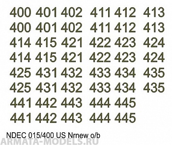 NDEC015/400 Бортовые номера современной американской БТТ. Цвет черный + оливковый