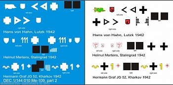 DEC1/144-010 Декаль 1/144 именные варианты на самолет Me-109F