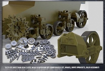35174 US light tank M3A1 (поздний) /M3A3(Stuart) набор подвески ( катки, тележки, ведущие звезды, ленивцы с подвеской) for Academy, Italery, AFV Club