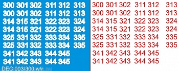 DEC003/300 Номера на немецкую технику масштаб 1/100 с 100 по 400. Цвет – белый контур + красный центр