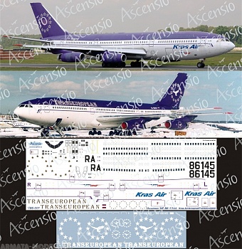 I86-001 Декаль для самолета Ильюшин IL-86 Transeuropean/КрасАйр (RA-86145) 1/144